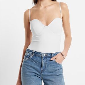 EXPRESS Body Contour High Compression Bustier Bodysuit With Bra Cups, White, M